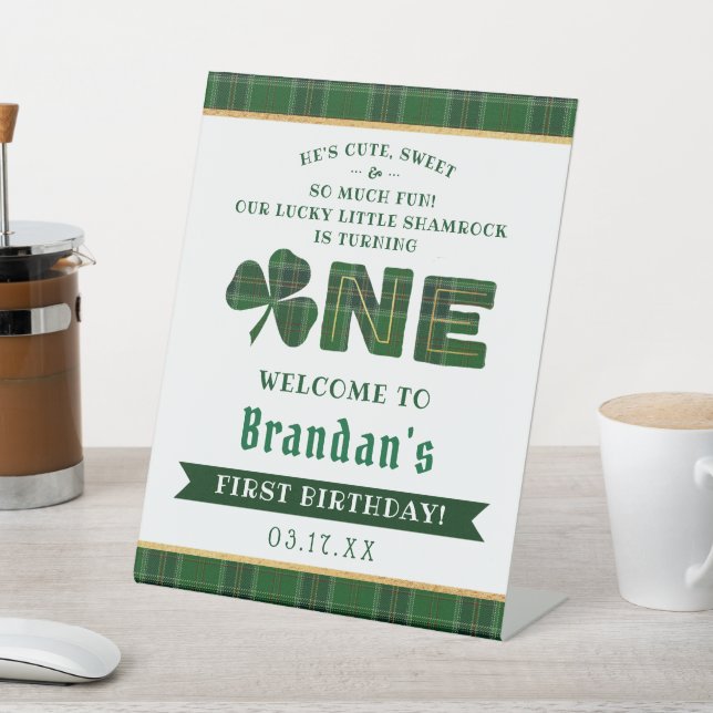 Lucky Little Shamrock 1st Birthday Welcome Pedestal Sign (In SItu)