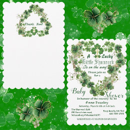Lucky Little Shamrock 4 Leaf Clover Baby Shower  Invitation