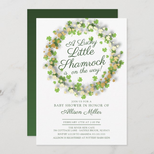Lucky Little Shamrock Baby Shower Invitation (Front/Back)