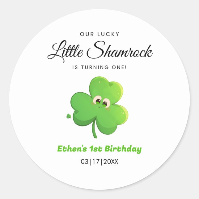 Lucky Little Shamrock Clover 1st Birthday  Classic Round Sticker (Front)