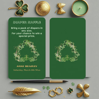Lucky Little Shamrock Green Gold Leaf Baby Shower  Enclosure Card