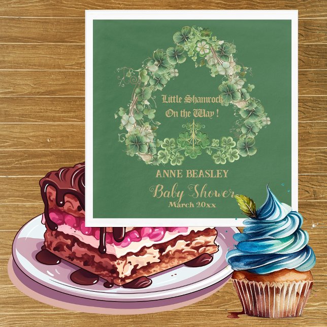 Lucky Little Shamrock Green Gold Leaf Baby Shower  Napkin (Lucky Little Shamrock Green Gold Leaf Baby Shower Napkins)