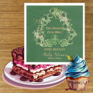 Lucky Little Shamrock Green Gold Leaf Baby Shower  Napkin