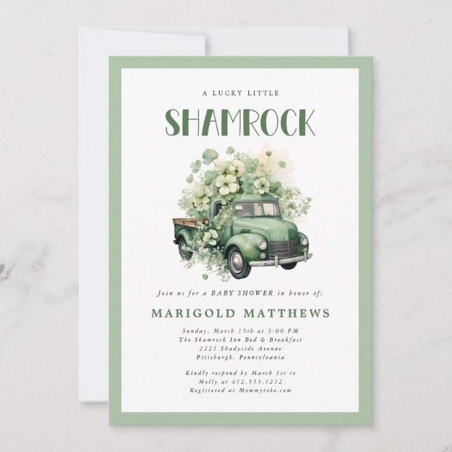 Lucky Little Shamrock St Patrick's Baby Shower  Invitation (Front)