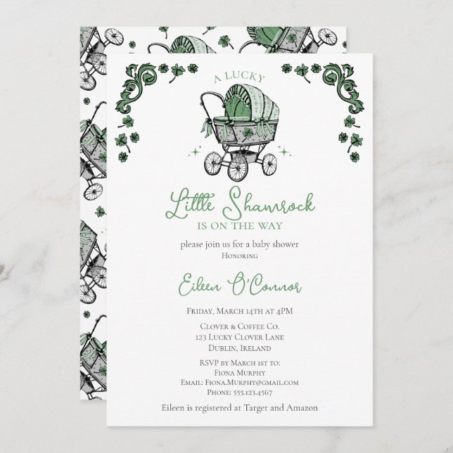 Lucky Little Shamrock St Patricks Baby Shower Invitation (Front/Back)