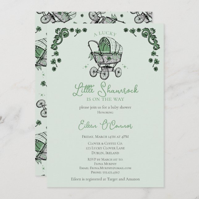 Lucky Little Shamrock St Patricks Baby Shower Invitation (Front/Back)