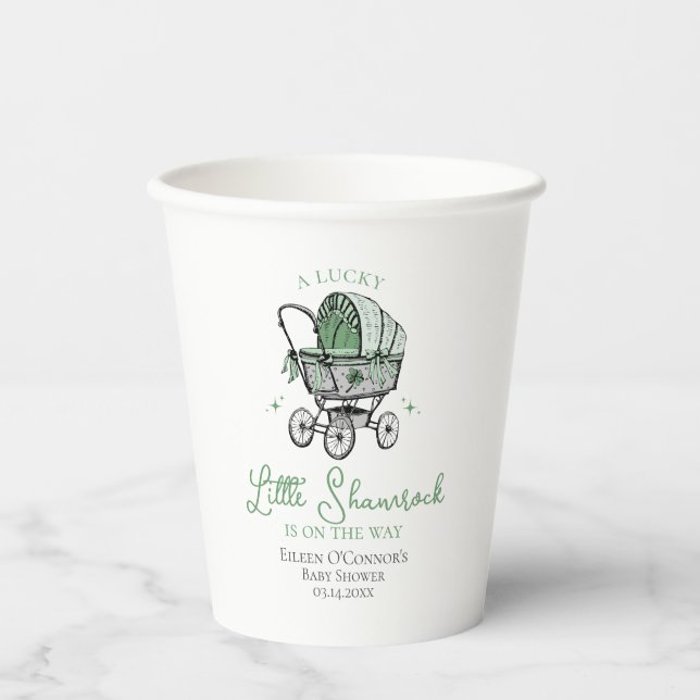 Lucky Little Shamrock St Patricks Baby Shower Paper Cups (Front)