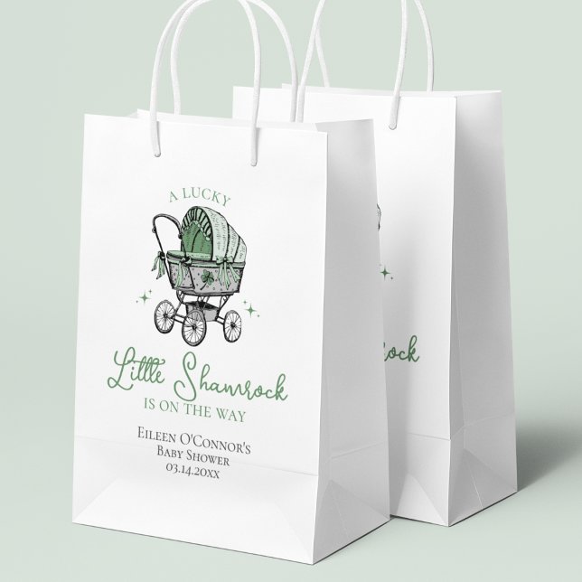 Lucky Little Shamrock St Patricks Baby Shower Small Gift Bag (Cute Irish A Lucky Little Shamrock St Patrick's Day Baby Shower Gift Bag. Hand-Drawn Baby Carriage.)