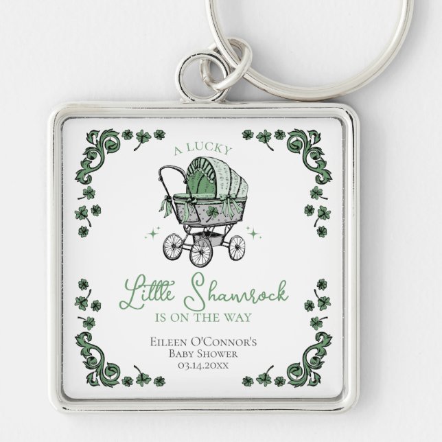 Lucky Little Shamrock St Patricks Day Baby Shower Key Ring (Front)