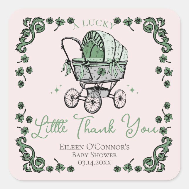 Lucky Little Thank You St Patricks Day Baby Shower Square Sticker (Front)