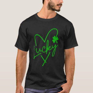 Lucky Love Heart Shamrock Clover Womens Green T-Shirt