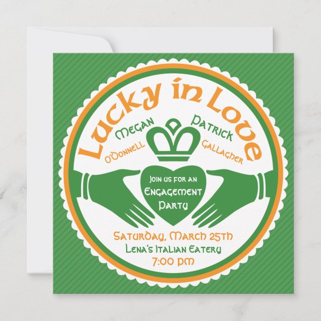 Lucky Love Irish Claddagh Wedding Engagement Party Invitation (Front)