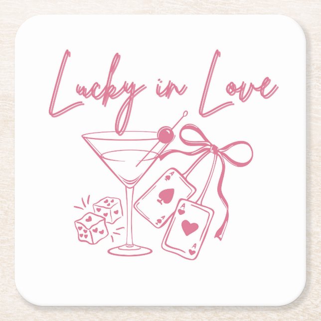 Lucky Love Vegas Casino Bachelorette Bridal Party Square Paper Coaster (Front)