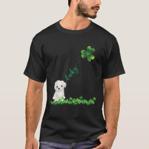 Lucky Maltese Dog Shamrock St Patrick Day T-Shirt