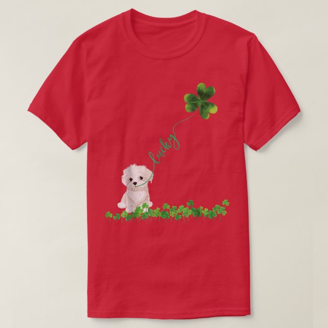 Lucky Maltese Dog Shamrock St Patrick day  T-Shirt (Design Front)