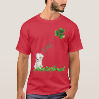 Lucky Maltese Dog Shamrock St Patrick day  T-Shirt