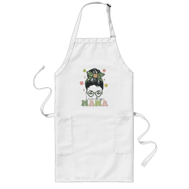Lucky Mama - Messy Bun - Clover St. Patrick’s Long Apron (Front)