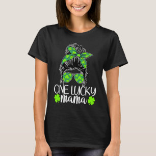 Lucky Mama Messy Bun St Patricks Day for Women T-Shirt