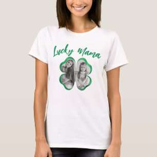 Lucky Mama Shamrock Four Leaf Clover Custom Photo T-Shirt