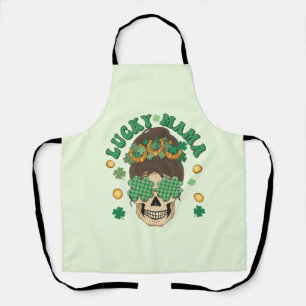 Lucky Mama Skeleton with Clovers and Horseshoes Apron