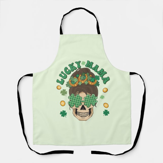 Lucky Mama Skeleton with Clovers and Horseshoes Apron (Front)