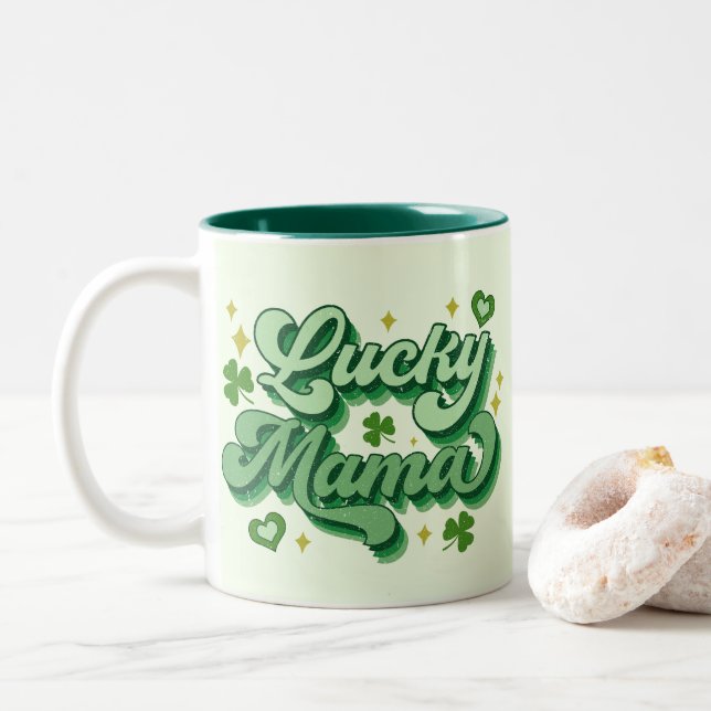 Lucky Mama St Patrick's Day Two-Tone Coffee Mug (With Donut)
