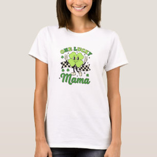 Lucky Mama Vintage Smiley Shamrock Art T-Shirt