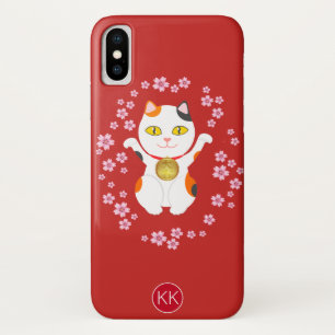 Lucky Maneki-Neko Beckoning Cat With Monogram iPhone X Case