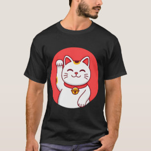 Lucky Maneki Neko with Japanese Flag Background T-Shirt
