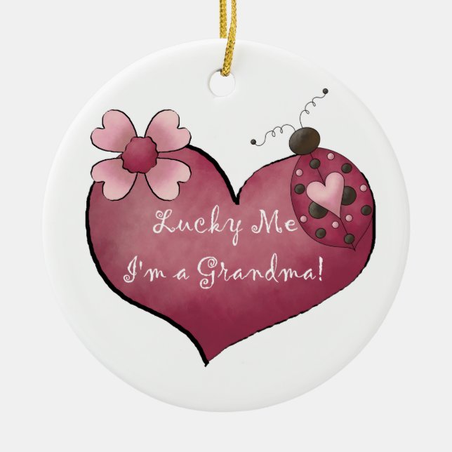 Lucky Me I'm a Grandma  Gifts Ceramic Tree Decoration (Front)