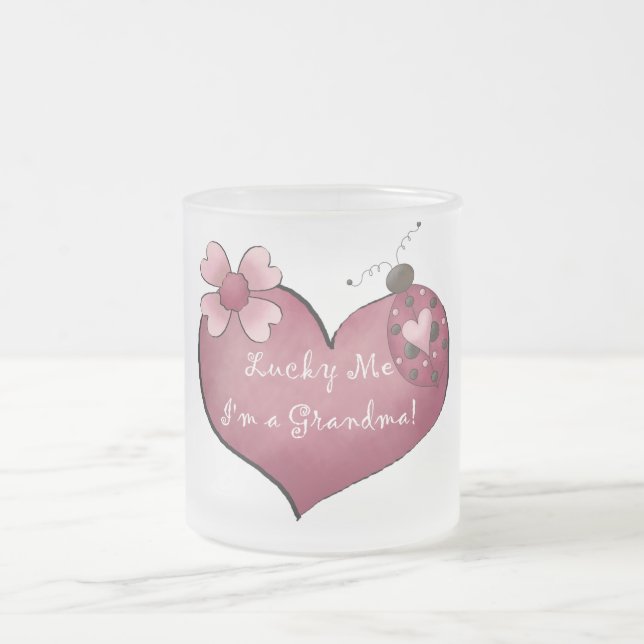 Lucky Me I'm a Grandma Tshirts and Gifts Frosted Glass Coffee Mug (Center)