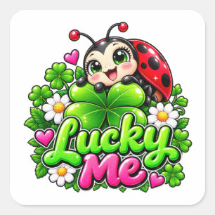 Lucky Me Ladybug Clover Square Sticker