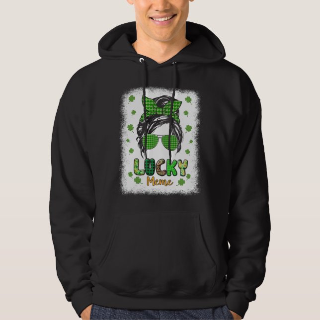 Lucky Meme Messy Bun St Patricks Day for Women Hoodie (Front)