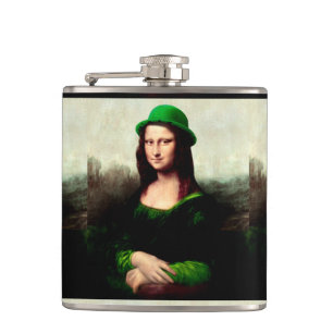 Lucky Mona Lisa St. Patrick's Day Hip Flask