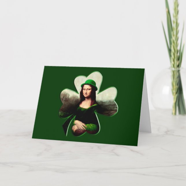Lucky Mona Lisa St Patrick's Day Shamrock Card (Front)