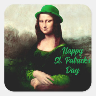 Lucky Mona Lisa St. Patrick's Day Square Sticker