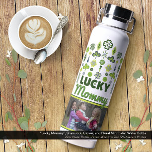 "Lucky Mummy" Shamrock Clover Floral Photo Water Bottle