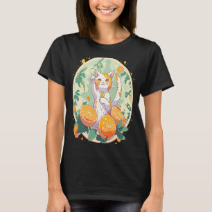 Lucky Neko in a Cute Citrusy Orange Cat World T-Shirt