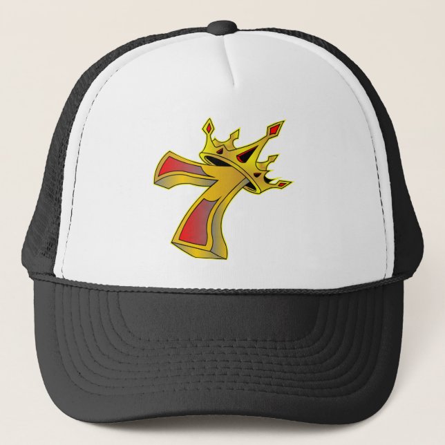 Lucky Number 7 with Crown Tattoo Trucker Hat (Front)