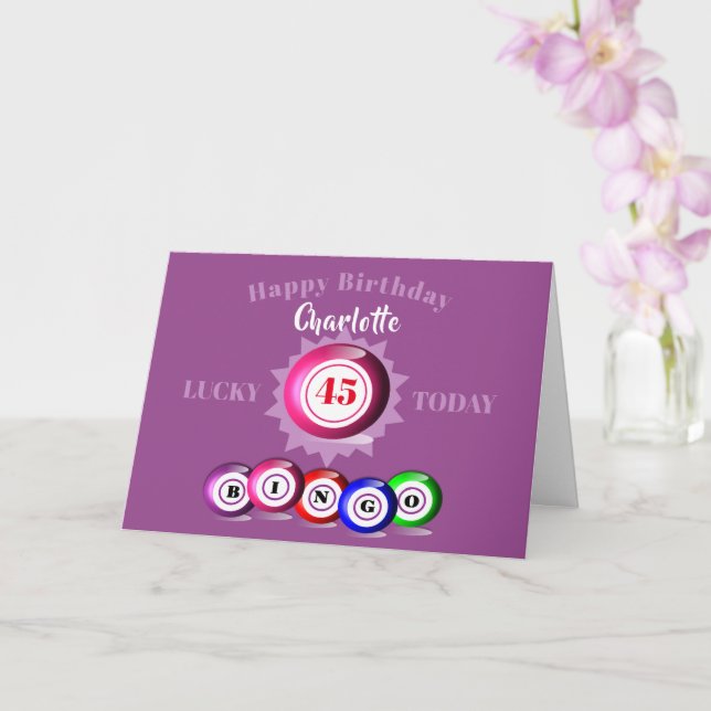 Lucky Number Bingo Themed Birthday Card (Orchid)