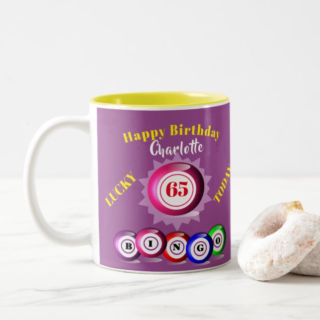 Lucky Number Bingo Themed Birthday Two-Tone Coffee Mug (With Donut)