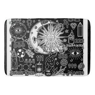 Lucky Numerology Manifesting Magic Black & White  Bath Mat