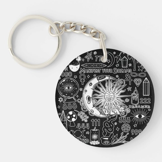 Lucky Numerology Manifesting Magic Black White  Key Ring (Front)