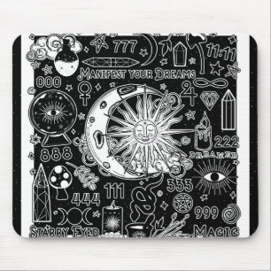 Lucky Numerology Manifesting Magic Black & White  Mouse Mat