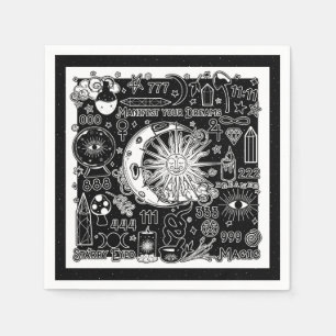 Lucky Numerology Manifesting Magic Black & White  Napkin