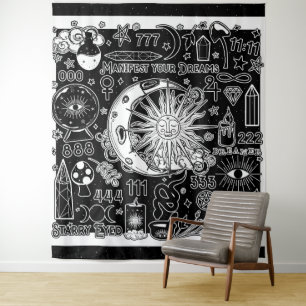 Lucky Numerology Manifesting Magic Black & White  Tapestry