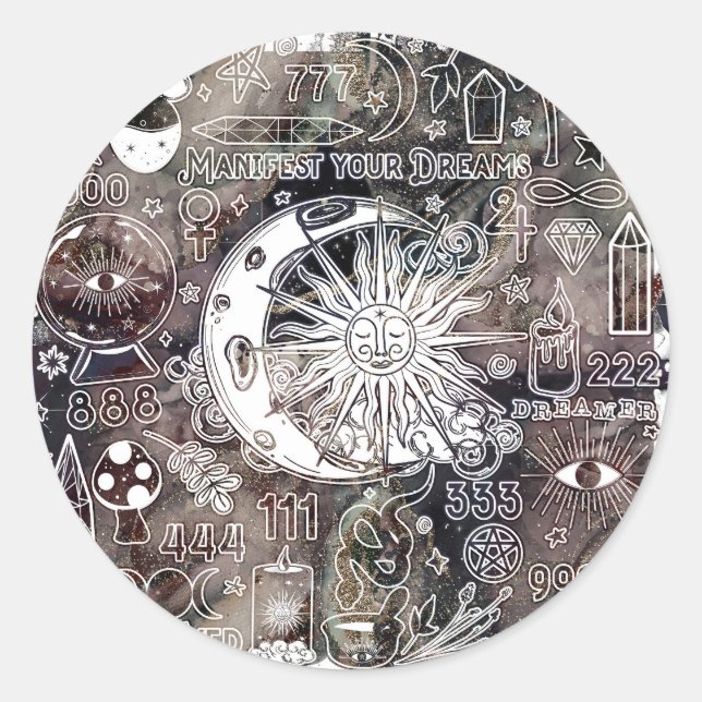 Lucky Numerology Manifesting Magic Galaxy Grunge Classic Round Sticker (Front)