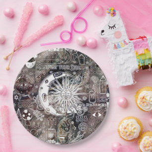 Lucky Numerology Manifesting Magic Galaxy Grunge Paper Plate