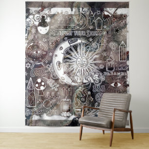 Lucky Numerology Manifesting Magic Galaxy Grunge Tapestry