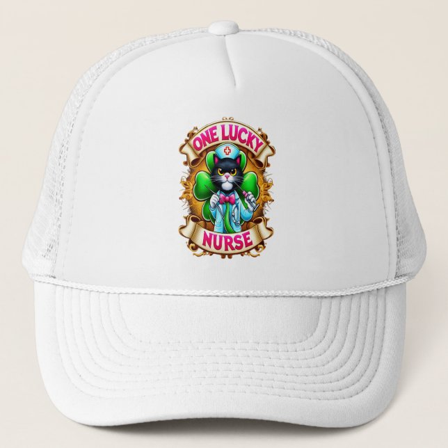 Lucky Nurse Cat  Trucker Hat (Front)